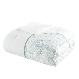 White King Comforter Set with Coastal Embroidery - 100% Cotton