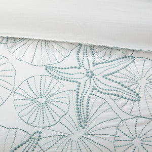 White King Duvet Cover Mini Set with Seashell Embroidery