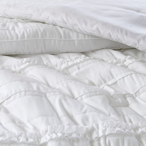 White Microfiber Ruffled Comforter Set with Decorative Pillow – Queen