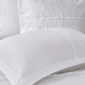 White Microfiber Ruffled Comforter Set with Decorative Pillow – Queen