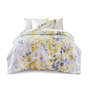 Yellow King Comforter Set with Bed Sheets - Botanical Design