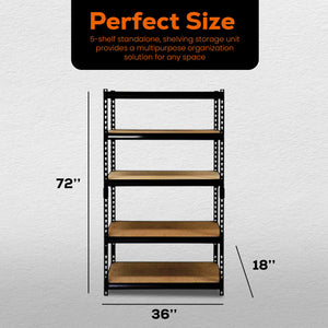 Juggernaut Storage 36" x 72" 5 Shelf Steel Utility Shelving Storage Unit, Black