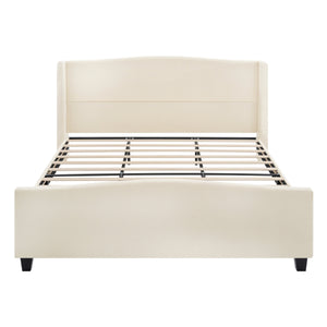 King Size Bed Frame with Upholstered Teddy Velvet Headboard - White