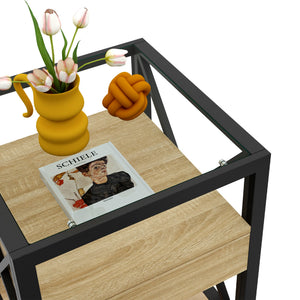 Modern End Tables with Drawer - Set of 2 Nightstands with Tempered Glass Top