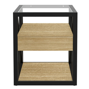 Modern End Tables with Drawer - Set of 2 Nightstands with Tempered Glass Top