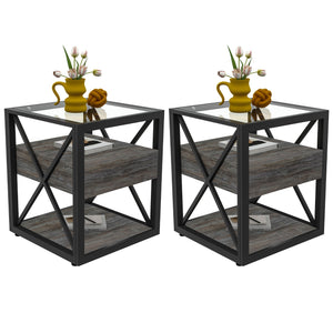 Modern End Tables with Drawer - Set of 2 Nightstands