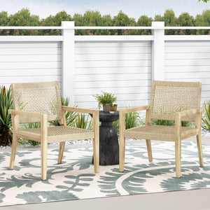Outdoor Wicker and Acacia Wood Club Chairs - Set of 2