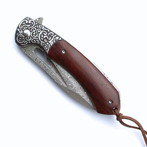 Karma Japanese VG10 Damascus EDC Pocket Knife with Clip & Sandalwood Handle - TRAPSKI