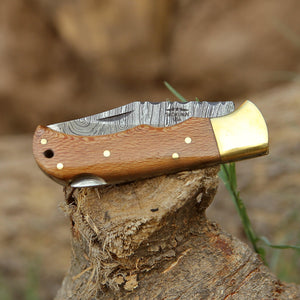 Kepler Damascus Pocket Knife with Exotic Leopard Wood Handle - TRAPSKI