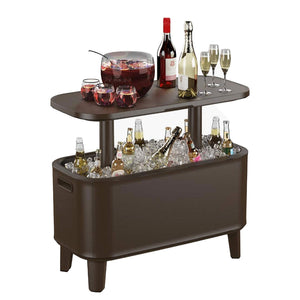Keter Breeze Bar 17 Gallon Cooler with Pop-Up Table Top Bar Cart, Espresso Brown