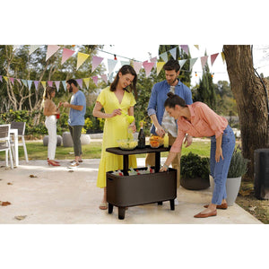 Keter Breeze Bar 17 Gallon Cooler with Pop-Up Table Top Bar Cart, Espresso Brown