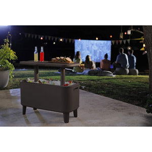 Keter Breeze Bar 17 Gallon Cooler with Pop-Up Table Top Bar Cart, Espresso Brown