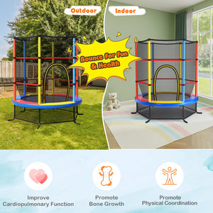 55 Inch Kids Recreational Trampoline Bouncing Jumping Mat with Enclosure Net