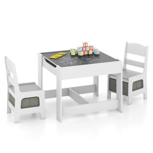 Kids Table Chairs Set With Storage Boxes Blackboard Whiteboard Drawing