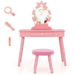 Kids Vanity Set with Lighted Mirror with Adjustable Brightness and Large Drawer
