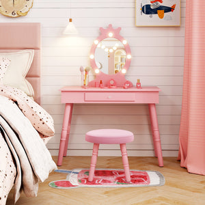 Kids Vanity Set with Lighted Mirror with Adjustable Brightness and Large Drawer