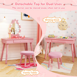 Kids Vanity Set with Lighted Mirror with Adjustable Brightness and Large Drawer