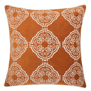 Burnt Orange Damask Embroidered Throw Pillow with Velvet Finish - Burnt Orange