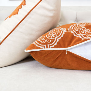 Burnt Orange Damask Embroidered Throw Pillow with Velvet Finish - Burnt Orange