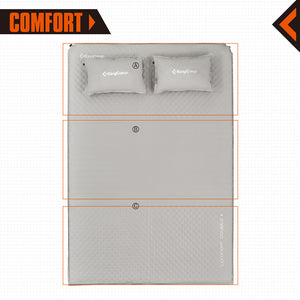 KingCamp Double Self Inflating Camping Sleeping Pad Mat with 2 Pillows, Gray