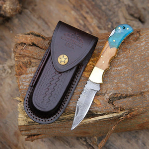 Knight Pocket Knife with Olive Wood & Resin Handle - TRAPSKI