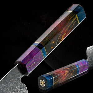 KODACHI VG10 Damascus Bunka Knife with Rosewood Burl Handle - TRAPSKI, LLC