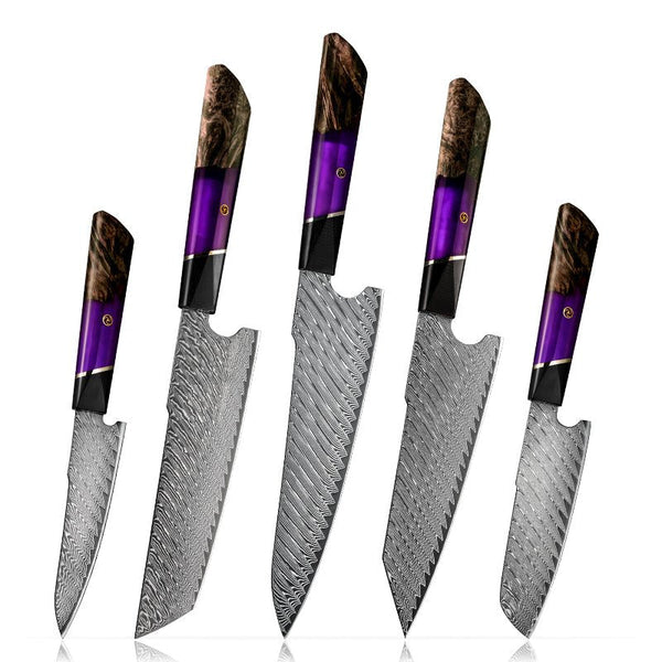 Elite Series VG10 Damascus Knife Set with Exotic Burl Wood Handle