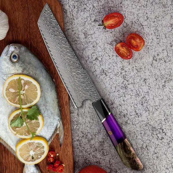 Kotetsu VG10 Chef Knife Damascus Nakiri Knife with Exotic Rose Wood & Resin Handle