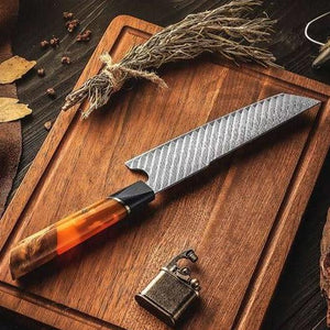 Kotetsu VG10 Chef Knife Damascus Nakiri Knife with Exotic Olive Wood Handle - TRAPSKI