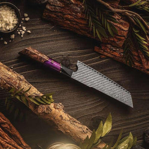 Kotetsu VG10 Chef Knife Damascus Nakiri Knife with Exotic Rose Wood & Resin Handle - TRAPSKI