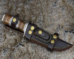 Kris Damascus Hunting Bowie Knife with Exotic Rose wood & Bone handle - TRAPSKI