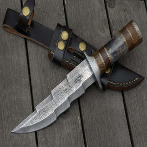Kris Damascus Hunting Bowie Knife with Exotic Rose wood & Bone handle - TRAPSKI