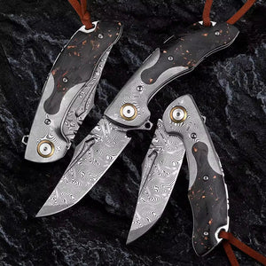 Kronos Gentleman's Damascus Pocket Knife with Damascus & Carbon Fiber Handle - TRAPSKI