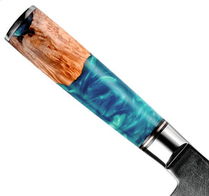 Kurenai VG10 Chef Knife Damascus Santoku Knife with Exotic Olive Wood & River Handle - TRAPSKI