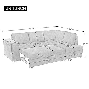 L Shaped Sleeper Sectional Sofa with Pull Out Bed and Storage - Dark Gray