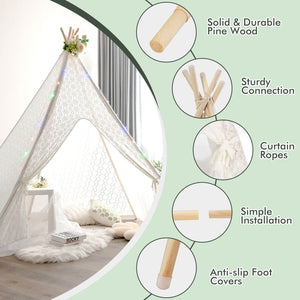 Lace Teepee Tent with Colorful Light Strings for Children