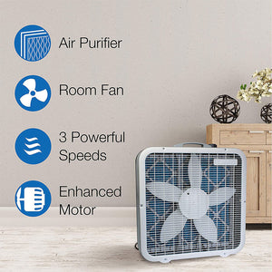 Lasko Air Flex Portable Home Office 3 Speed Air Purifier Box Fan, White (2 Pack)