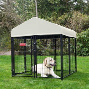 Lucky Dog STAY Series Studio Jr. 4x4x4.3 Ft Roofed Steel Frame Dog Kennel, Khaki - TRAPSKI