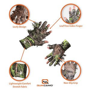 Leafy Camo Gloves (Fingerless or Touchscreen Tips) - TRAPSKI