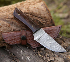 Legacy Damascus Skinning Knife with Exotic Wenge Wood Handle - TRAPSKI