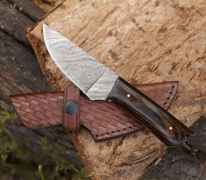 Legacy Damascus Skinning Knife with Exotic Wenge Wood Handle - TRAPSKI