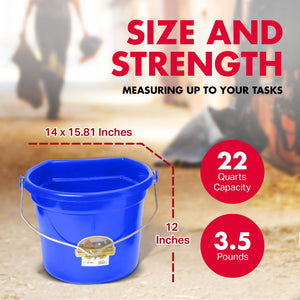 Little Giant 22 Quart Flat Plastic Animals Feed Bucket with Knob Bail, Blue
