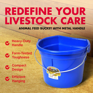 Little Giant 22 Quart Flat Plastic Animals Feed Bucket with Knob Bail, Blue