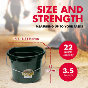 Little Giant 22 Quart Flat Plastic Animal Feed Bucket with Knob Bail, Green