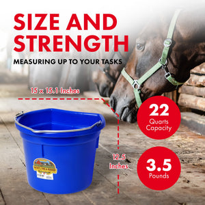 Little Giant Heavy Duty 22 Quart Flat Back Plastic Bucket w/ Metal Handle, Blue - TRAPSKI
