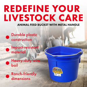 Little Giant Heavy Duty 22 Quart Flat Back Plastic Bucket w/ Metal Handle, Blue - TRAPSKI