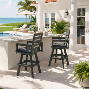 Outdoor 360° Swivel Bar Chair with Ladderback Design - Slate Grey