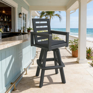 Outdoor 360° Swivel Bar Chair with Ladderback Design - Slate Grey