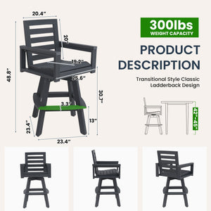Outdoor 360° Swivel Bar Chair with Ladderback Design - Slate Grey