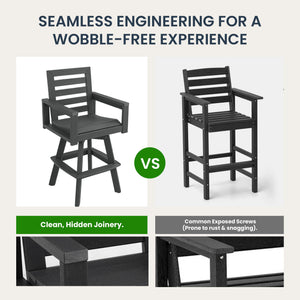 Outdoor 360° Swivel Bar Chair with Ladderback Design - Slate Grey